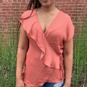 Terracotta Silky Wrap Asymmetric Top - Medium